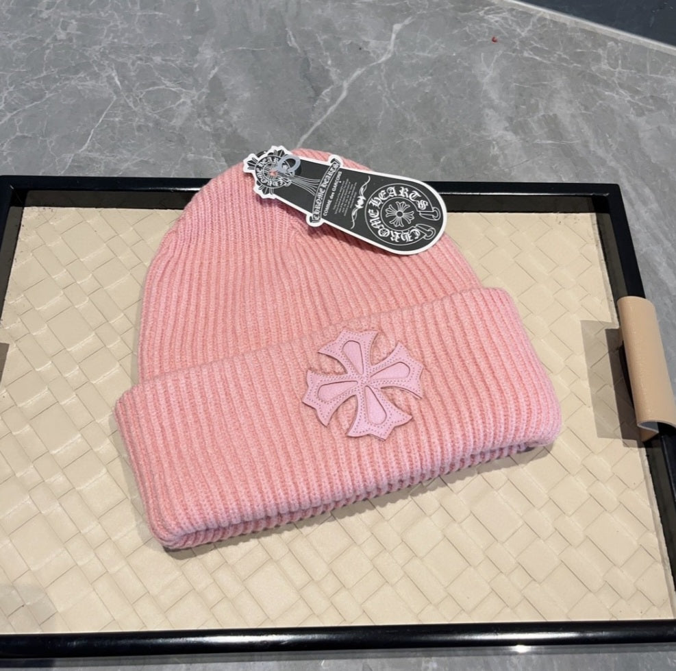 Chrome Hearts Cashmere Leather Cross Beanie.
