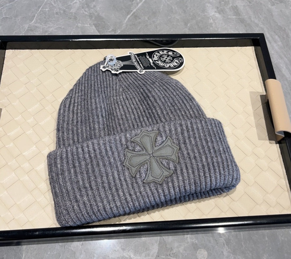 Chrome Hearts Cashmere Leather Cross Beanie.