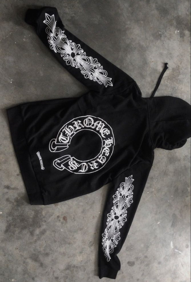 Chrome Hearts Horseshoe Floral Cross Zip-Up Hoodie