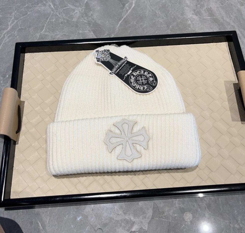 Chrome Hearts Cashmere Leather Cross Beanie.