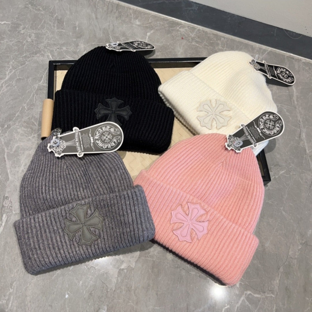 Chrome Hearts Cashmere Leather Cross Beanie.